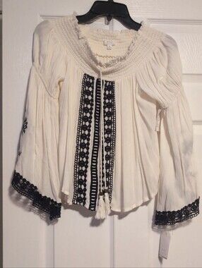 C+J Collection Boho Off-the-Shoulder Embroidered Peasant Blouse